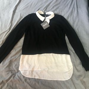 NWT Black sweater with faux button up